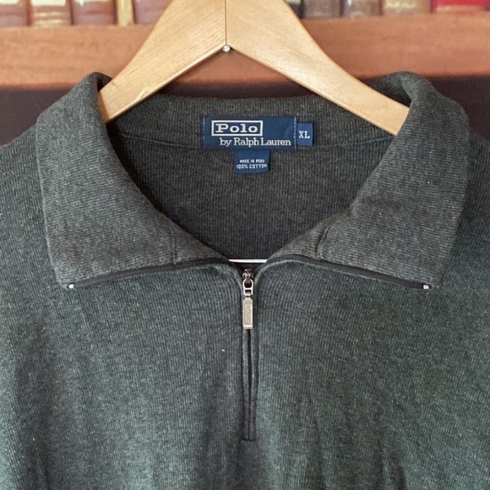 Polo Ralph Lauren Mens XL Charcoal Gray 1/4 Zip Cotton Pullover Vintage